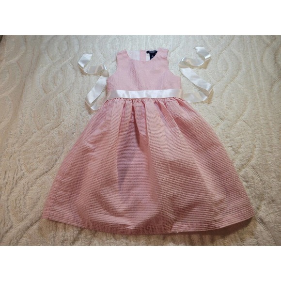 Chaps Girls Pink Easter Dress Sz 6 Ribbon Belt Pleated - Picture 2 of 8
